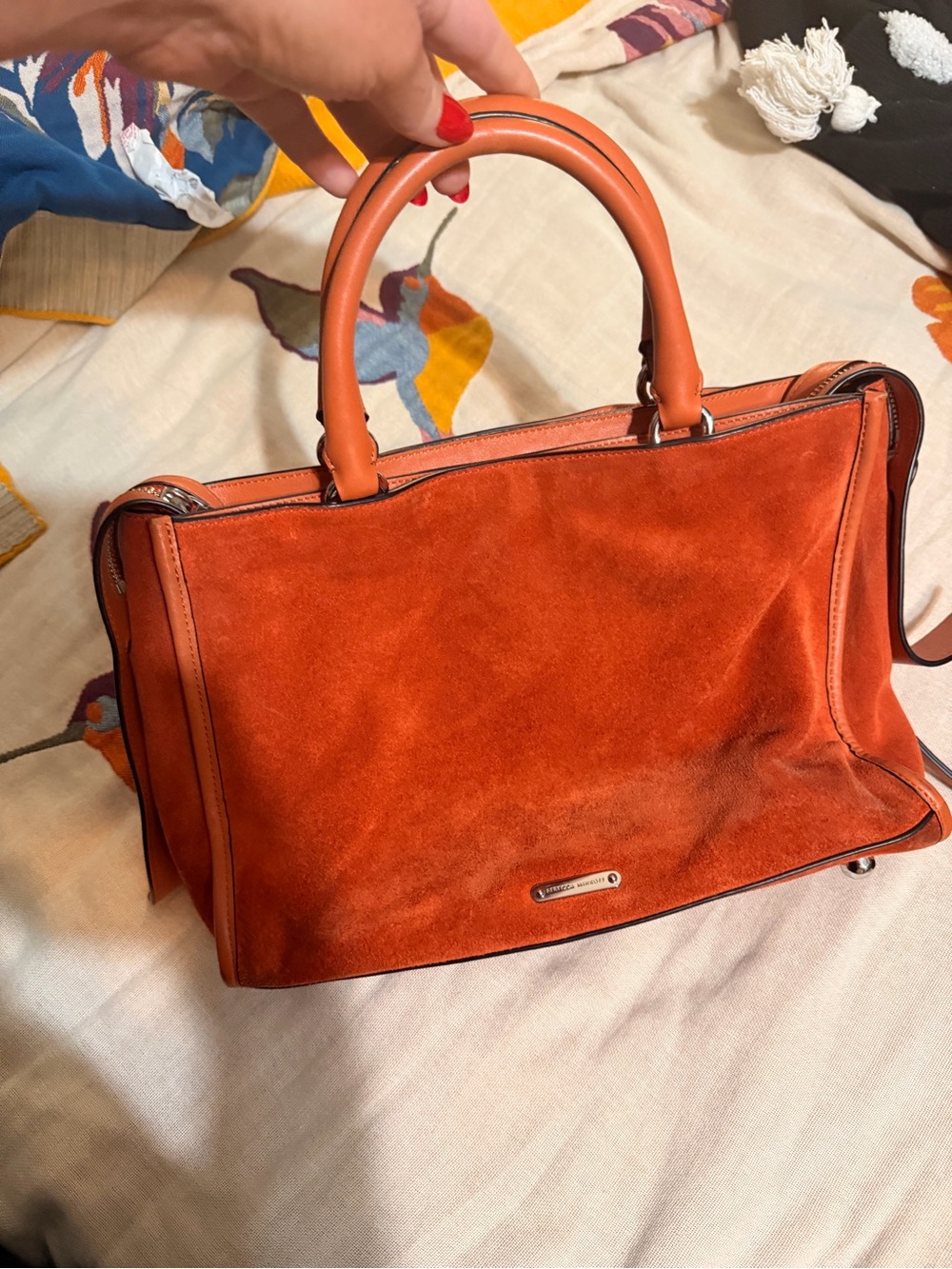 Rebecca Minkoff Orange Suede Top-Handle Satchel